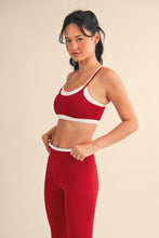 Load image into Gallery viewer, NEWEST ARRIVAL Crimson Red Athletic Layered Sports Bra and Leggings Set
