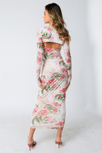 Load image into Gallery viewer, FINAL SALE Off White Floral Mesh Bodycon Midi Dress
