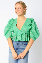 Load image into Gallery viewer, Eyelet Crop Ruffle Blouse
