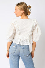 Load image into Gallery viewer, Eyelet Crop Ruffle Blouse
