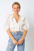 Load image into Gallery viewer, Eyelet Crop Ruffle Blouse
