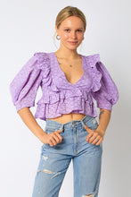 Load image into Gallery viewer, Eyelet Crop Ruffle Blouse
