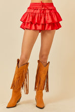 Load image into Gallery viewer, FINAL SALE Red Satin Tiered Ruffle Skirt
