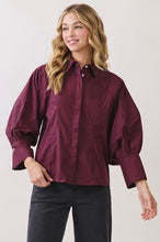 Load image into Gallery viewer, NEWEST ARRIVAL Burgundy Button Down Cuff Sleeve Blouse
