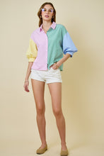 Load image into Gallery viewer, NEWEST ARRIVAL Multi Color Striped Button Down Puff Sleeve Blouse
