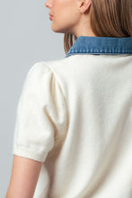 Load image into Gallery viewer, NEWEST ARRIVAL Cream Knit Denim Collar Top
