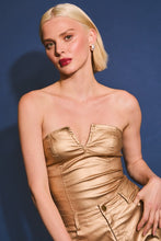 Load image into Gallery viewer, Gold Foil Strapless Bodysuit Pants Set
