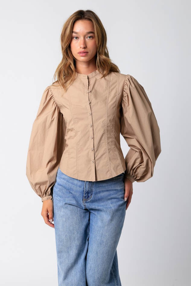 NEWEST ARRIVAL Tan Puff Long Sleeve Button Down