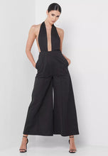 Load image into Gallery viewer, NEWEST ARRIVAL Black Deep Plunge Halter Wide Leg Jumpsuit
