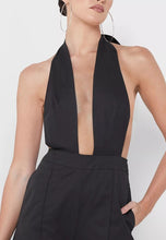 Load image into Gallery viewer, NEWEST ARRIVAL Black Deep Plunge Halter Wide Leg Jumpsuit
