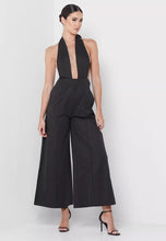Load image into Gallery viewer, NEWEST ARRIVAL Black Deep Plunge Halter Wide Leg Jumpsuit
