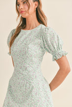 Load image into Gallery viewer, NEWEST ARRIVAL Blue Floral Puff Sleeve Mini Dress
