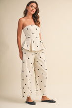 Load image into Gallery viewer, NEWEST ARRIVAL Ivory/Black Polka Dot Pleated Strapless Top and Barrel Pants Set

