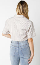 Load image into Gallery viewer, FINAL SALE Tan/White Striped Cropped Button Down Top
