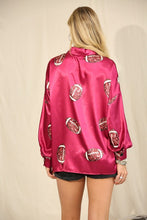 Load image into Gallery viewer, FINAL SALE Crimson Red Football Silky Button Down Top
