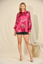 Load image into Gallery viewer, FINAL SALE Crimson Red Football Silky Button Down Top
