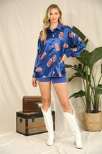 Load image into Gallery viewer, FINAL SALE Royal Blue Football Silky Button Down Top
