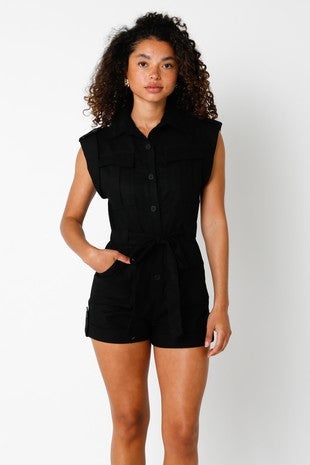Black Button Down Romper