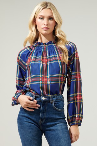 LAST ONE FINAL SALE Red/Blue Plaid Smocked Blouse