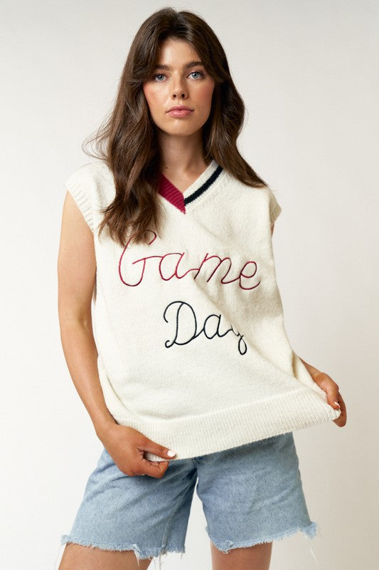 FINAL SALE Crimson Red Game Day Stitching Oversized Vest