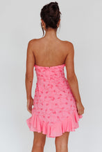 Load image into Gallery viewer, Pink Floral Strapless Ruffle Dress
