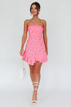 Load image into Gallery viewer, Pink Floral Strapless Ruffle Dress
