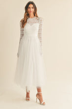 Load image into Gallery viewer, FINAL SALE Off White Lace Bodice Tulle Midi Dress
