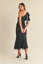 Load image into Gallery viewer, LAST ONE Black One Shoulder Ribbon Lace Midi Dress
