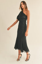 Load image into Gallery viewer, LAST ONE Black One Shoulder Ribbon Lace Midi Dress
