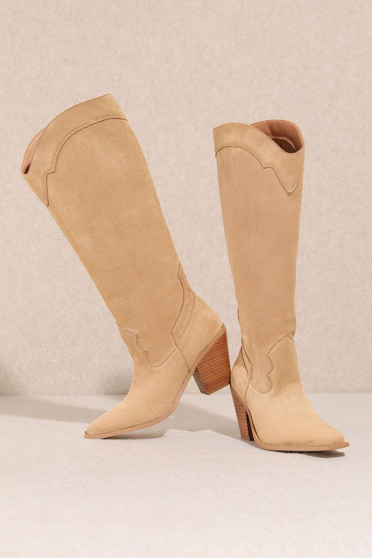 NEWEST ARRIVAL Apricot Brown Knee High Western Boots