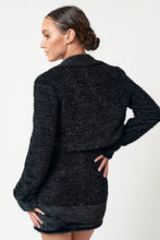 Load image into Gallery viewer, FINAL SALE Black Tweed Crop Fur Blazer
