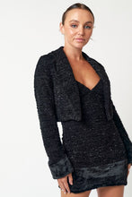 Load image into Gallery viewer, FINAL SALE Black Tweed Crop Fur Blazer
