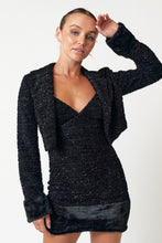 Load image into Gallery viewer, FINAL SALE Black Tweed Crop Fur Blazer
