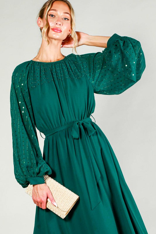 FINAL SALE Sequin Sleeve Midi Dress