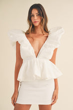 Load image into Gallery viewer, LAST ONE FINAL SALE White Deep Plunge Ruffle Mini Dress
