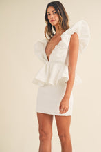 Load image into Gallery viewer, LAST ONE FINAL SALE White Deep Plunge Ruffle Mini Dress
