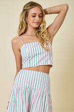 Load image into Gallery viewer, LAST ONE Pink/Green Striped Crop Midi Skirt Set

