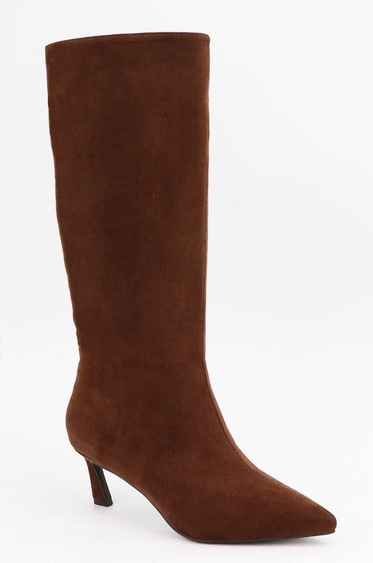 LAST PAIR FINAL SALE Brown Suede Kitten Heel Tall Boots