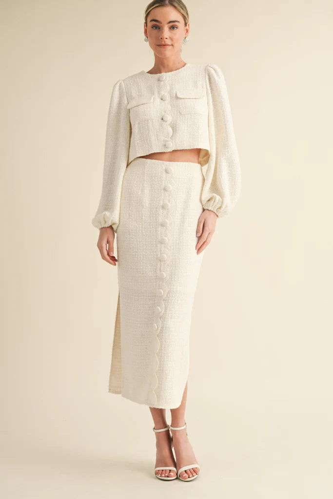 Cream Tweed Midi Skirt Set