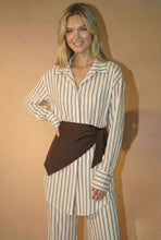 Load image into Gallery viewer, NEWEST ARRIVAL 3 Piece Brown Striped Scarf Pants Set
