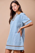 Load image into Gallery viewer, NEWEST ARRIVAL Denim Contrast Brown Corduroy Shift Dress
