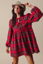 Load image into Gallery viewer, LAST ONE FINAL SALE Red Plaid Front Bow Babydoll Dress
