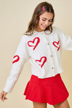 Load image into Gallery viewer, White/Red Heart Cable Knit Cardigan
