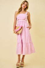 Load image into Gallery viewer, NEWEST ARRIVAL Pink Gingham Cut Out Midi Dress
