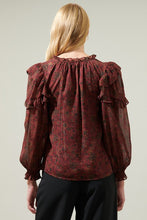 Load image into Gallery viewer, NEWEST ARRIVAL Burgundy/Black Floral Marquette Ruffle Blouse

