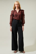 Load image into Gallery viewer, NEWEST ARRIVAL Burgundy/Black Floral Marquette Ruffle Blouse

