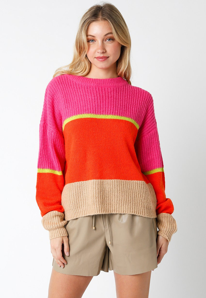 LAST ONE FINAL SALE Lime Multi Color Block Sweater