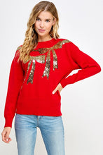 Load image into Gallery viewer, LAST ONE FINAL SALE Red/Gold Sequin Bow Sweater
