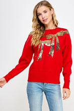 Load image into Gallery viewer, LAST ONE FINAL SALE Red/Gold Sequin Bow Sweater
