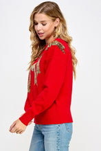 Load image into Gallery viewer, LAST ONE FINAL SALE Red/Gold Sequin Bow Sweater
